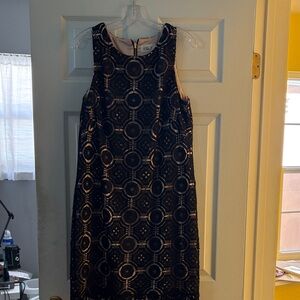 Eliza J Black Dress with Gold Geometric Design